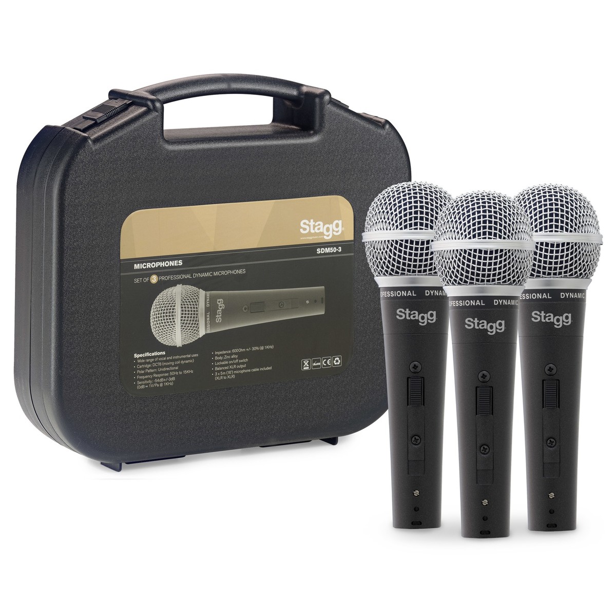 Stagg SDM50-3 Set of 3 Professional Cardioid Dynamic Mics Stagg SDM50-3 Set of 3 Professional Cardioid Dynamic Mics - Image 1