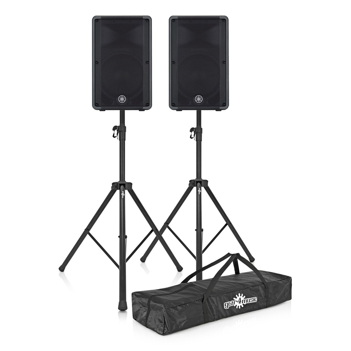 Yamaha DBR12 Active PA Speaker Pair with Speaker Stands Yamaha DBR12 Active PA Speaker Pair with Speaker Stands - Image 1